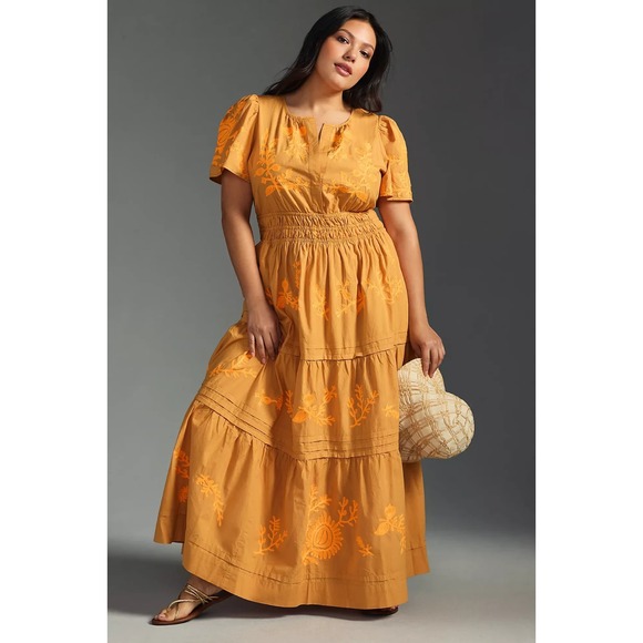 Anthropologie Dresses & Skirts - Anthropologie The Somerset Maxi Dress in Embroidered Edition Tan Orange 1X